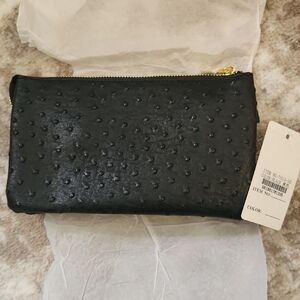 Black Faux Ostrich Leather Clutch